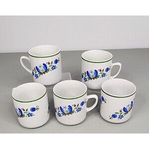 Set Lot of 5 Lubiana Poland Porcelain Mug Coffee Cup Polish Folk Art Floral Boho